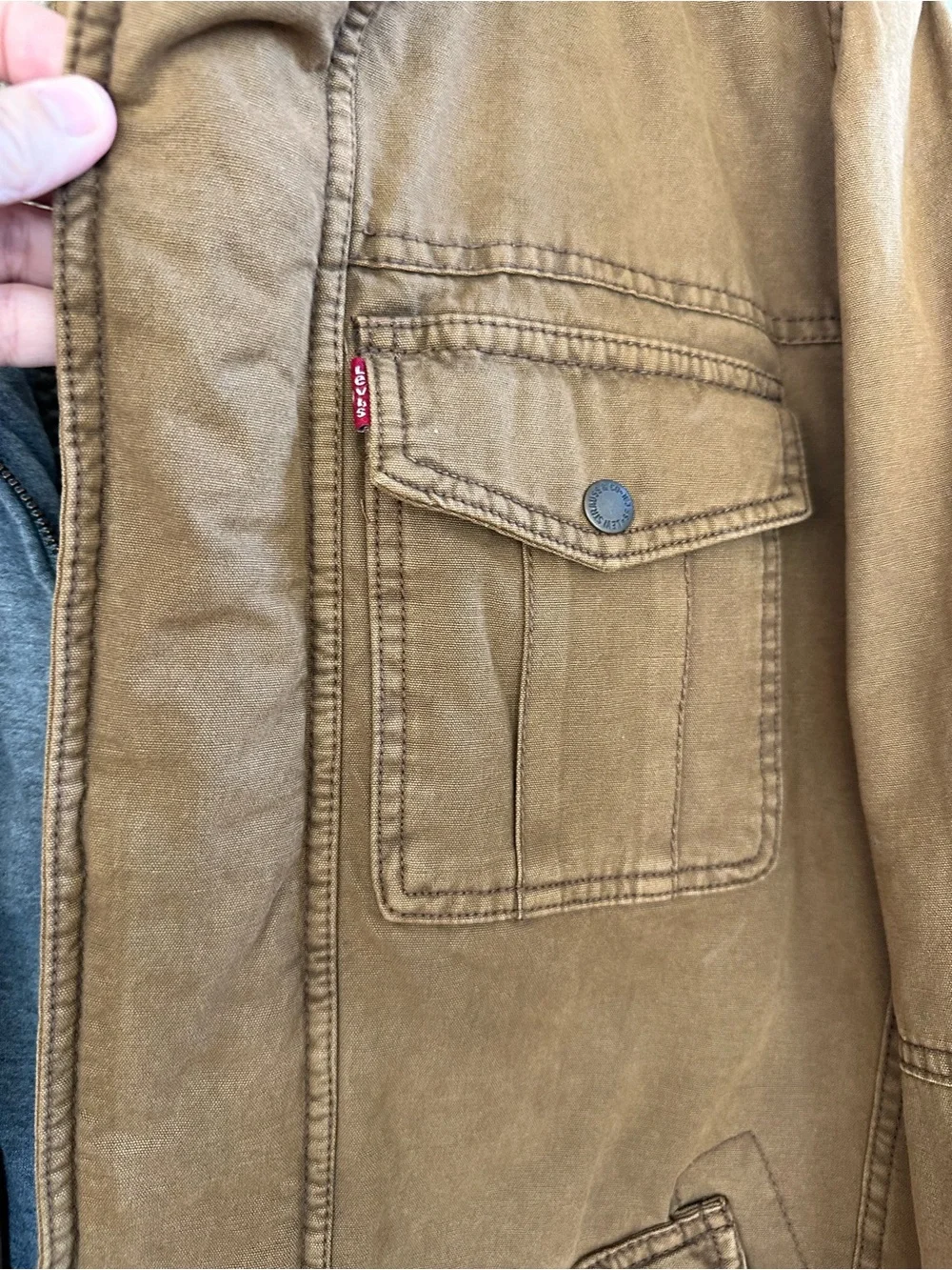 Levi's Men’s Sherpa Lined Two Pocket Hooded Trucker Jacket Brown Canvas Medium